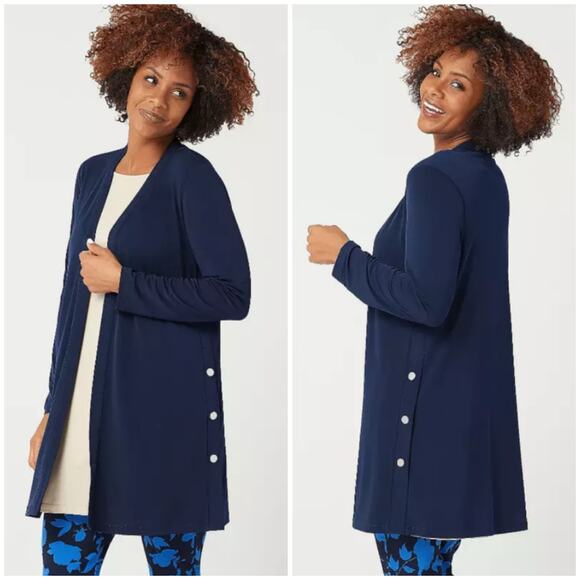 Susan Graver Every Day Liquid Knit Duster with Snap Detail 3X - Picture 2 of 11